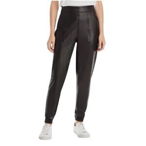 Spanx Womens Faux Vegan Leather Like Pull on Joggers Pants Pockets Black Size XS